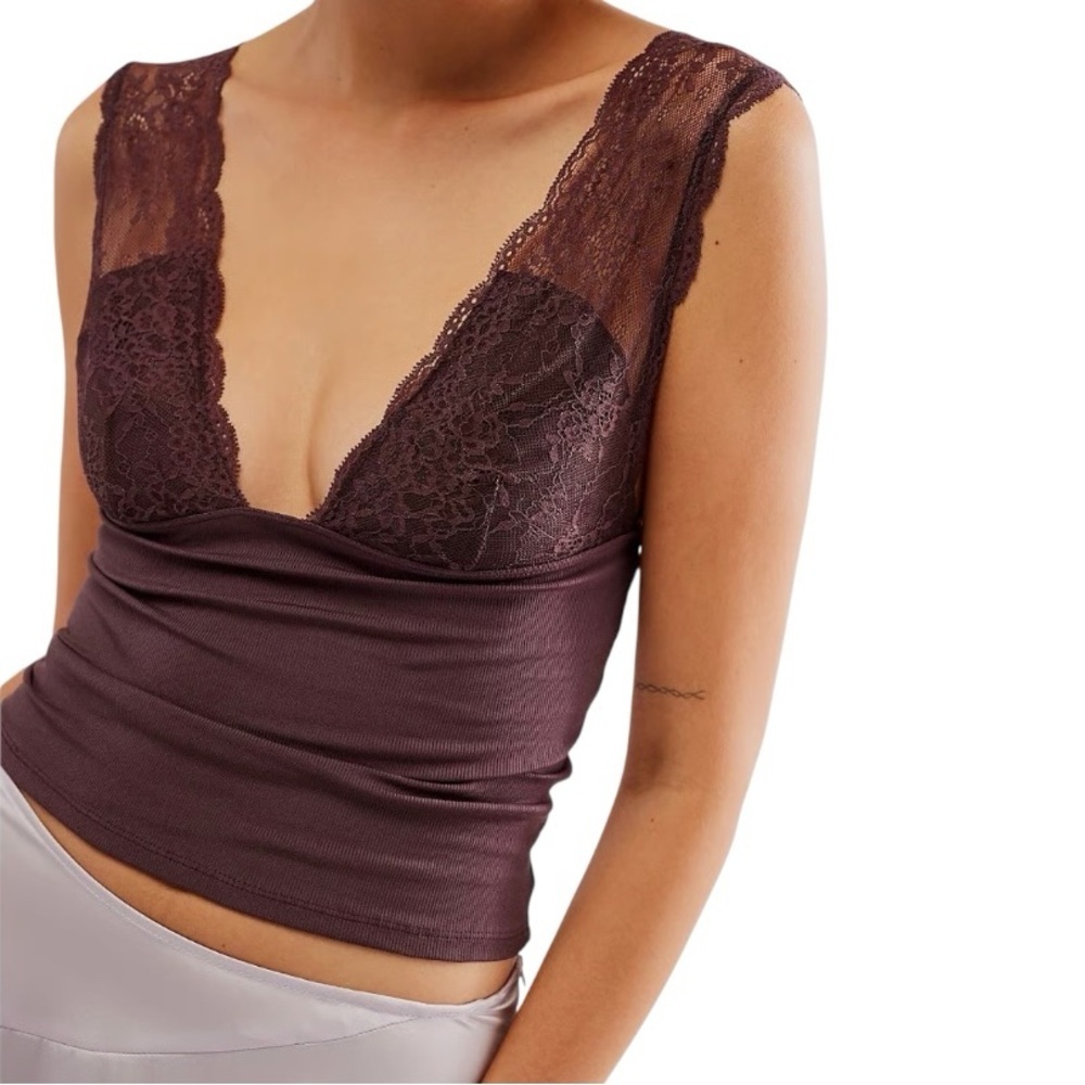 Free People Intimately Power Play Lace Trimmed Camisole in Cocoa